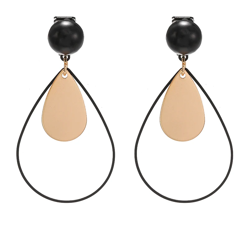 Silver Gold Black Teardrop Clip Earrings for Women Vintage Geometric Ear Clips Without Piercing Ears Brinco 2020 Fashion Jewelry