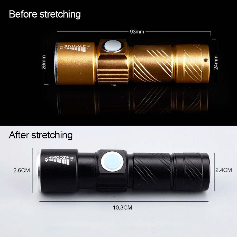 Mini LED Flashlight USB Rechargable Glare Telescopic Zoom Portable Torch 3 Mode Waterproof Flash Light for Outdoor Camping Climb