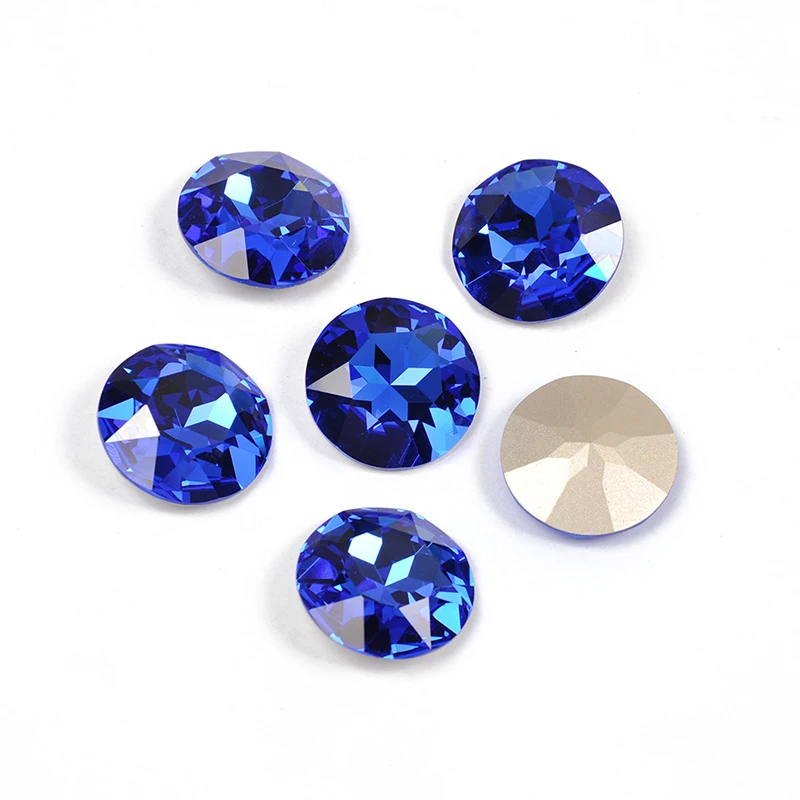 YANRUO 1201 Round Sapphire DIY Strass Glass Stones Sew On Rhinestones Point Back Sewing Crystals For Needlework