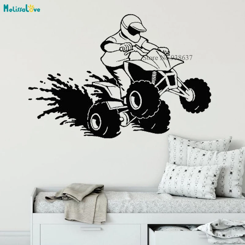 Cartoon Quad Bike Sticker Boy Room Decal Mountain motorcycle Sports Wall Art Mural Removable Vinyl Handmade Wall Stickers BB331