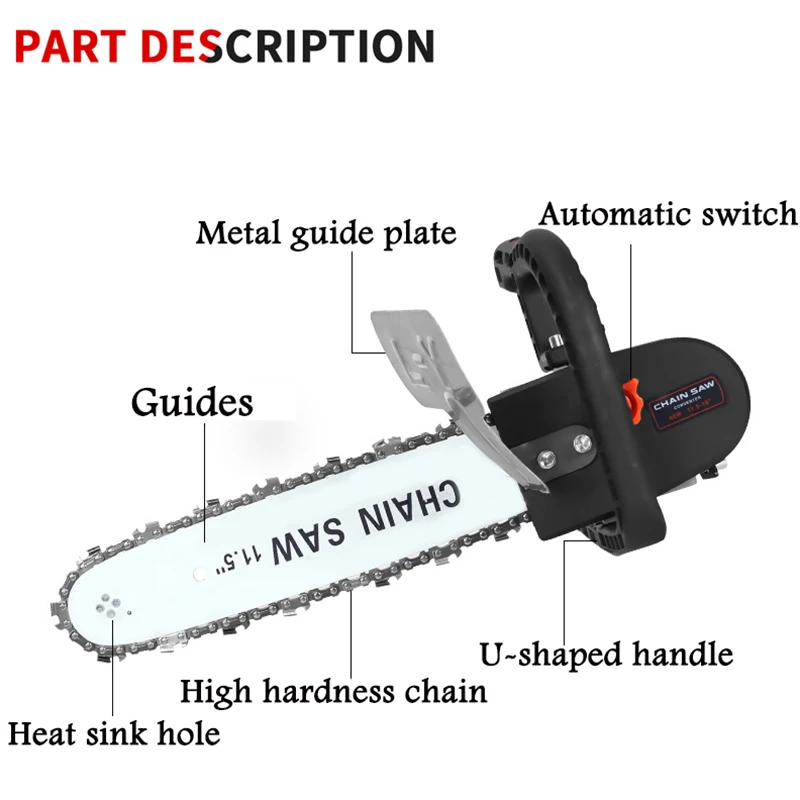 Adaptador de sierra de cadena eléctrica, soporte convertidor, juego DIY para amoladora angular eléctrica de 11,5 pulgadas, herramienta de carpintería M10 M14 M16