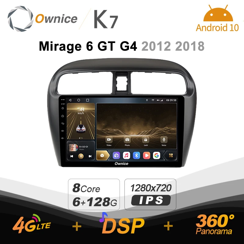 720P K7 6G+128G 720P Android 10.0 Car Radio for  Mitsubishi Mirage 6 GT G4 2012 2018 2din 4G LTE 5G Wifi autoradio 360 SPDIF