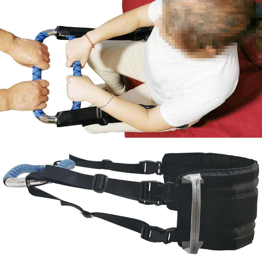 

Patient Elderly Senior Help Getting Pull Up Sit to Stand Aids Transfer Gait Belt Medical Lift Sling Strap Grab Bar Blue Cover