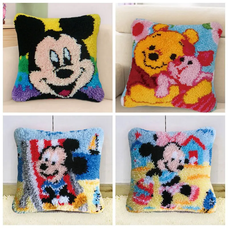 Disney Series Latch Hook Rug Kits Mickey 3D Segment Embroidery Pillow Wool Cross Stitch Carpet Embroidery DIY Pillow knooppakket