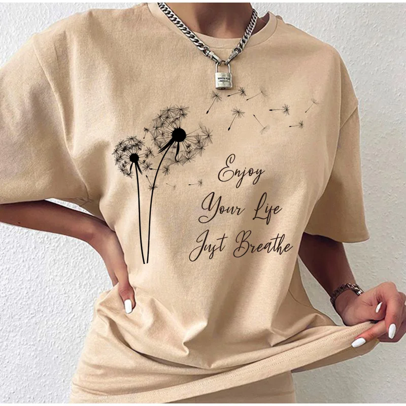 

sunfiz Summer Wildflower Dandelion Print Women T-shirt Simple Casual Fun Yellow T Shirt Gift For Lady Yong Girl T shirt