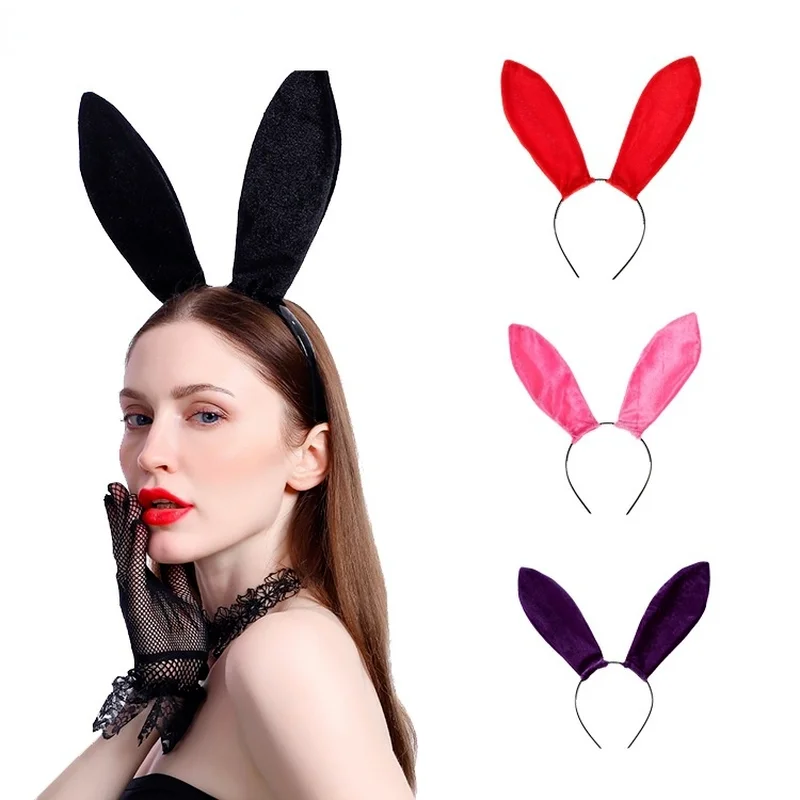 12pcs    Long Bunny Ears Headwear Rabbit Ear Headband  Party Costume  Black Red  Wedding Festival