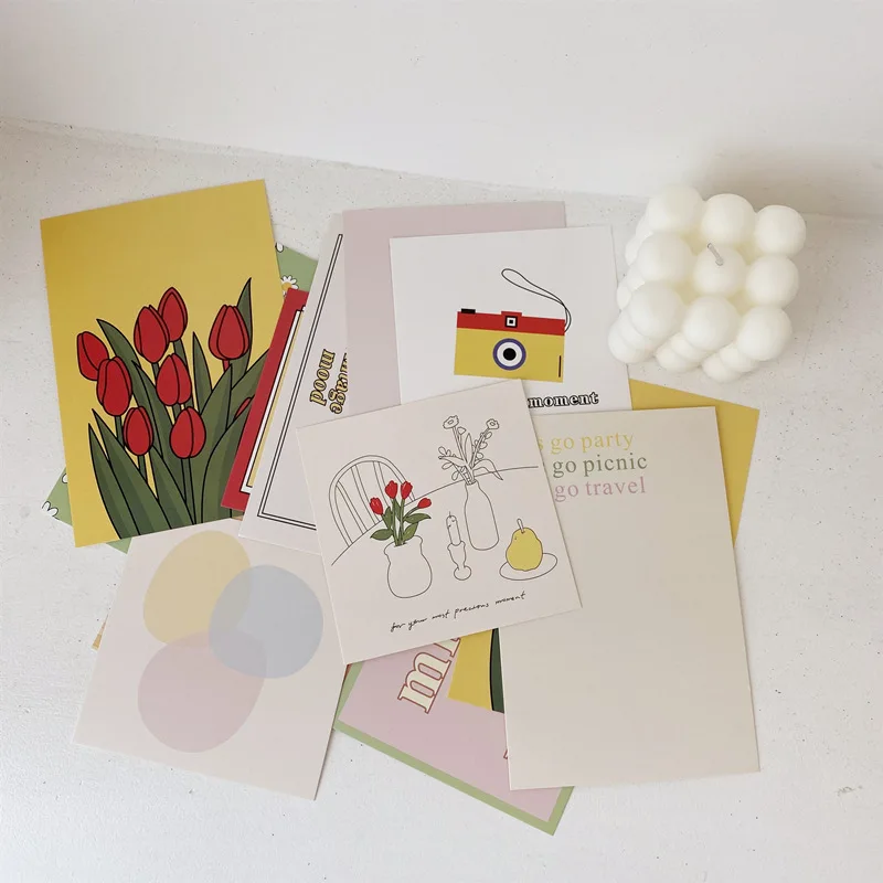 13pc Tulip Party Colorful English Postcard Simple Style Flowers DIY Wall Sticker Photo Props Background Decorative Stationery