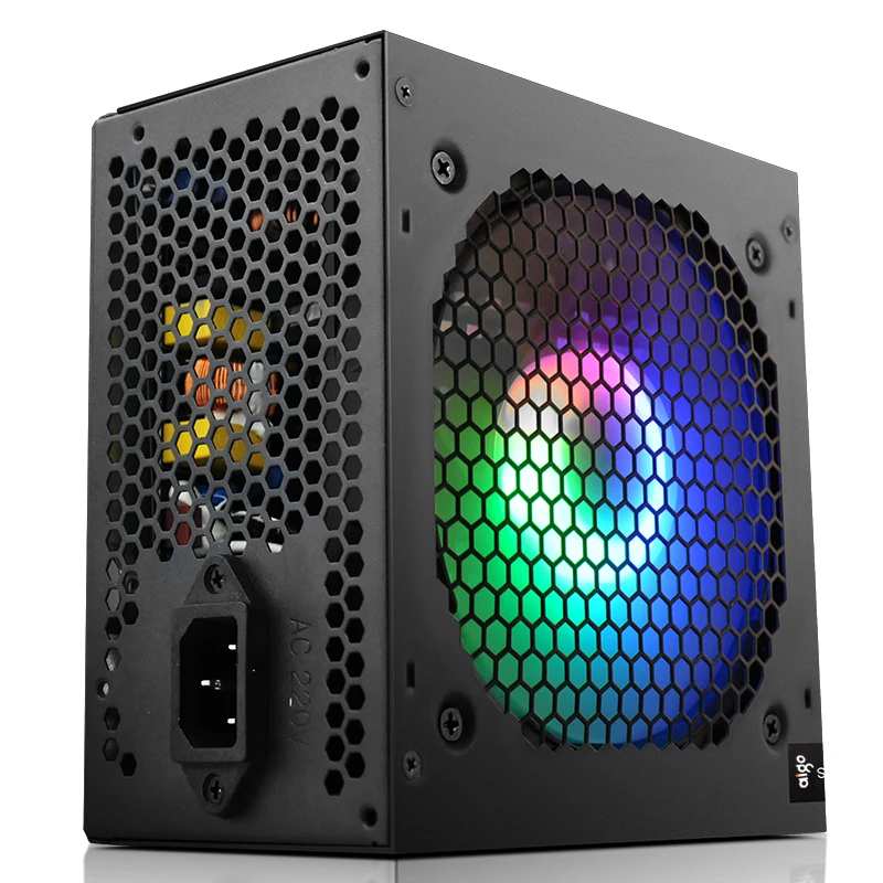 Aigo AK 700W PC PSU Unit Catu Daya Hitam Gaming Senyap 120Mm Rgb Fan 24pin 12V ATX Desktop Komputer Power Supply untuk BTC