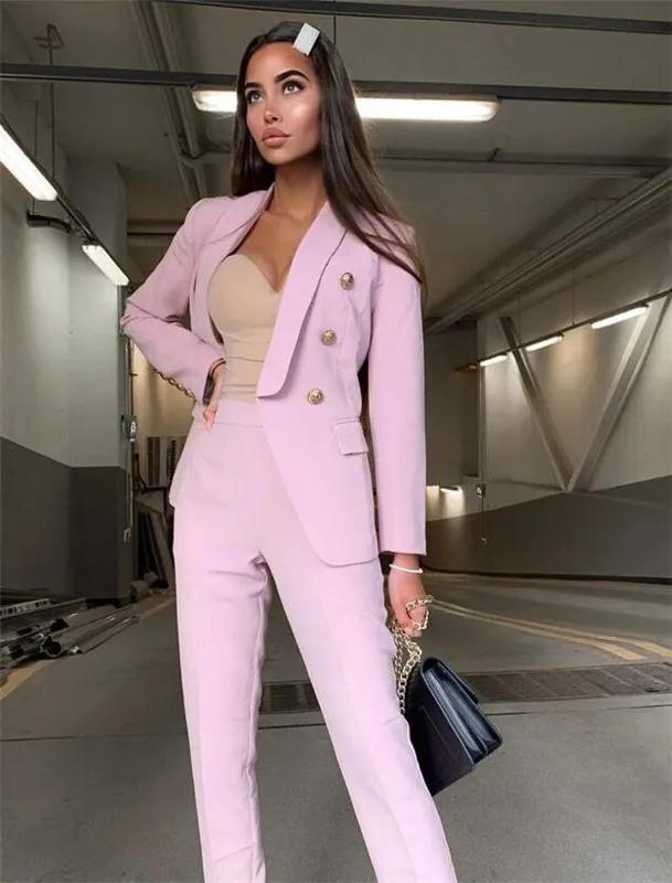 

Tesco Pink Shawl Blazer Suits for Women Ladies Pantsuit 2 Piece Womens Suits Blazer with Pants for Party Groom Business Outfits