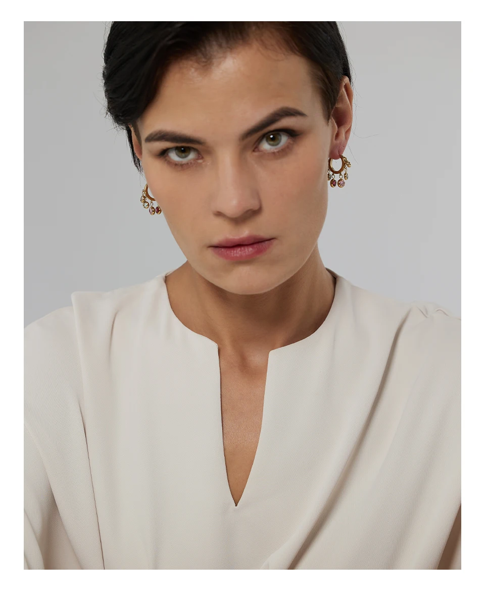 Yhpup Edelstahl Bunte Zirkonia Creolen für Frauen Exquisite Mode Metall Textur Geometrische Ohrringe Geschenk – Detail 1