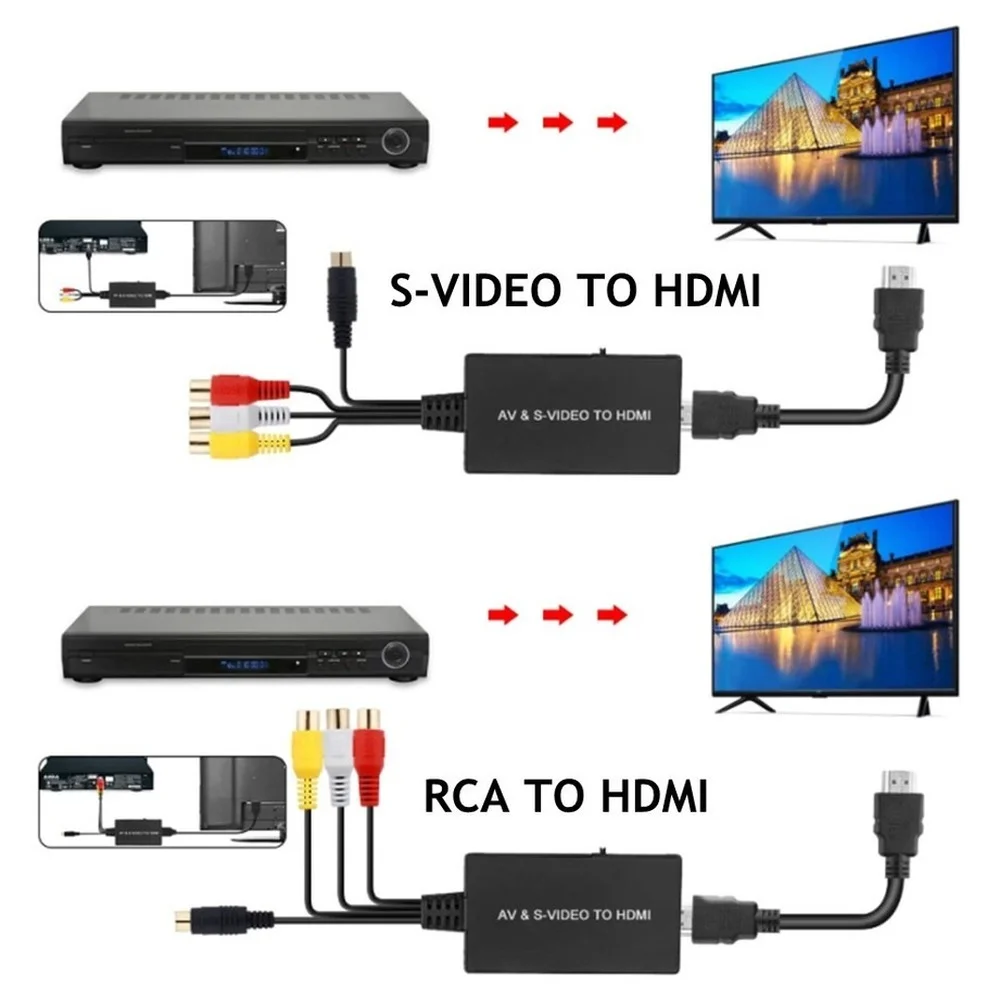 PzzPss RCA /AV SVIDEO na HDMI kompatybilny Adapter do DVD HD TV STB kompatybilny z PS2/PS3,720P /1080P AV s-video konwerter wideo