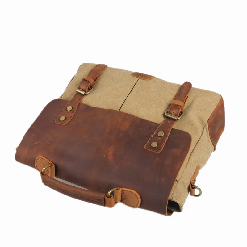 Vintage Waxed Canvas Male Messenger Bag Oiled Leather Business Bag Large Capacity School Laptop Crossbody Bags for men