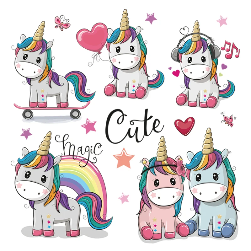 New Animal Patches Cute Unicorn Thermal Transfer For Clothing Stickers Washable Diy Patches For Kids T-shirts Heat Transfer Patc