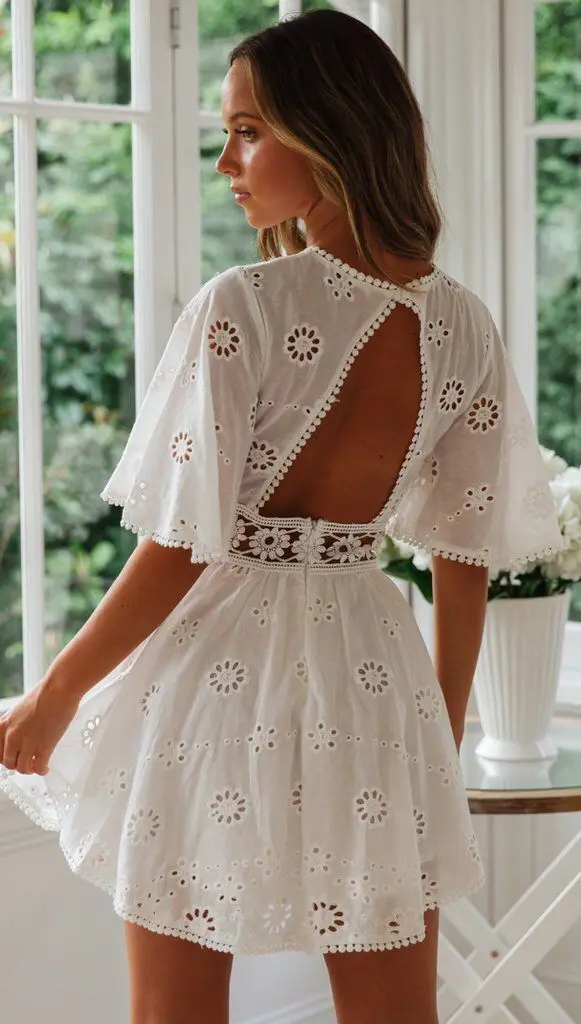 Fashion Summer Women White Dress Casual Backless Mini Dresses Hollow Out  Floral Embroidery Cotton Party Dress New Robe 18504 - AliExpress