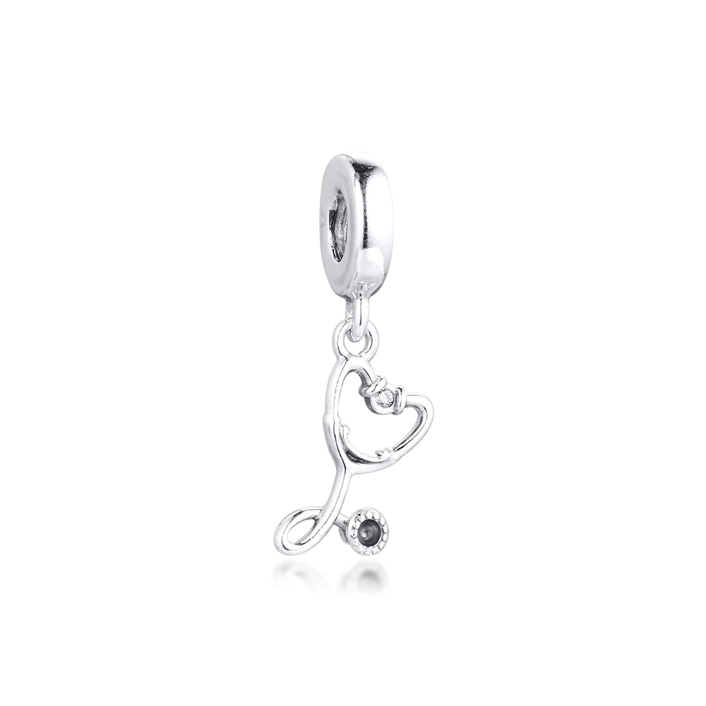 Stethoscope Heart Dangle Charm for Bracelets popular diy Women Cheap Charms New Arrival diy 925 Sterling Silver  Pendant