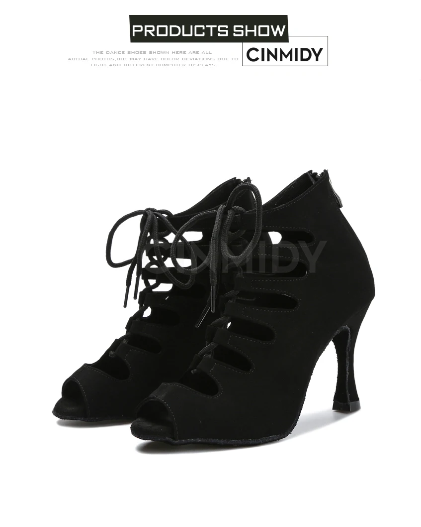 Schwarze Latein-Tanzschuhe für Damen Tango Salsa Rumba Ballroom Satin Tanzstiefel Damen Rote Sexy Pole Dance Schuhe Damen High Heels – Detail 17