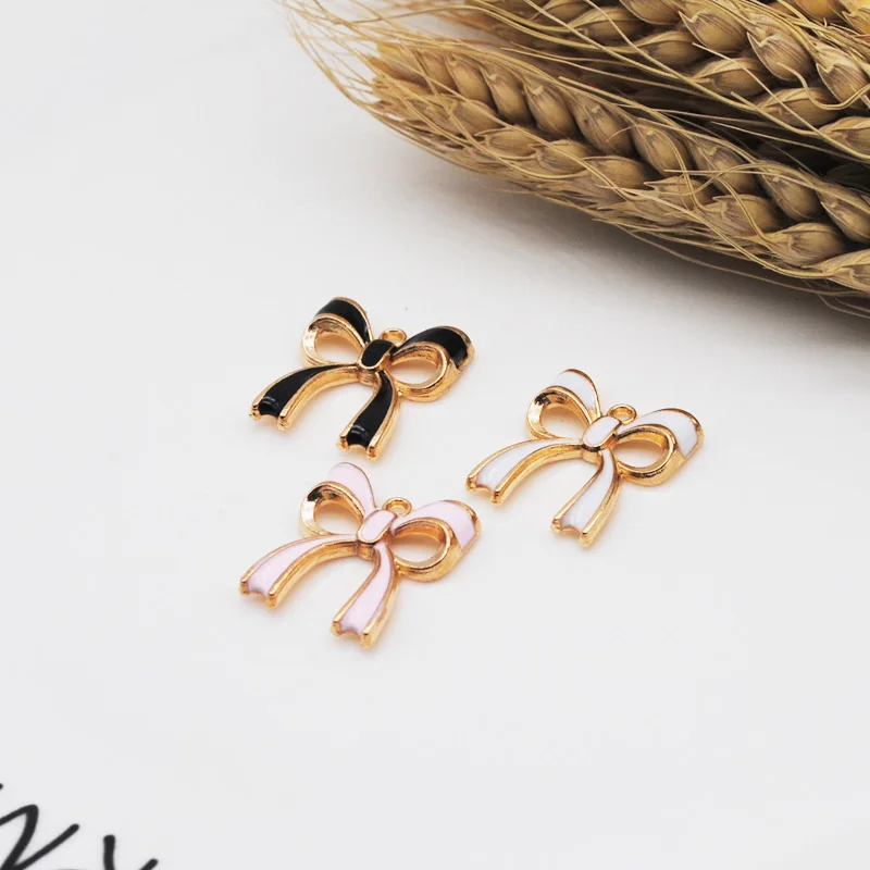 10pcs/lot Good Quality Pink/Black/White Bow Tie Alloy Pendant Charm Women\'s Fashion Bracelet DIY Jewelry Findings 18*19mm