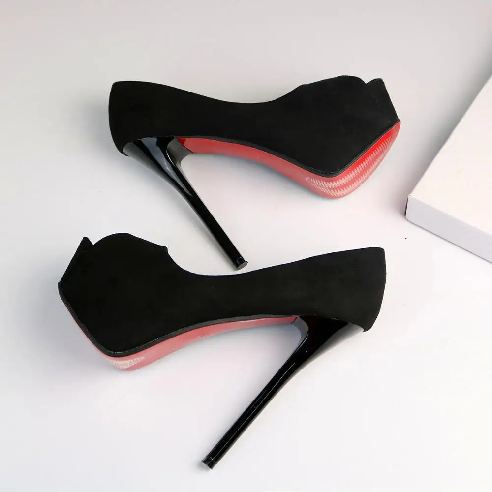 14 Cm Suede Super High Heels Fish Mouth Single Shoes Thin Heels Party Pumps Small Size Waterproof Platform Womens Shoes 32,33