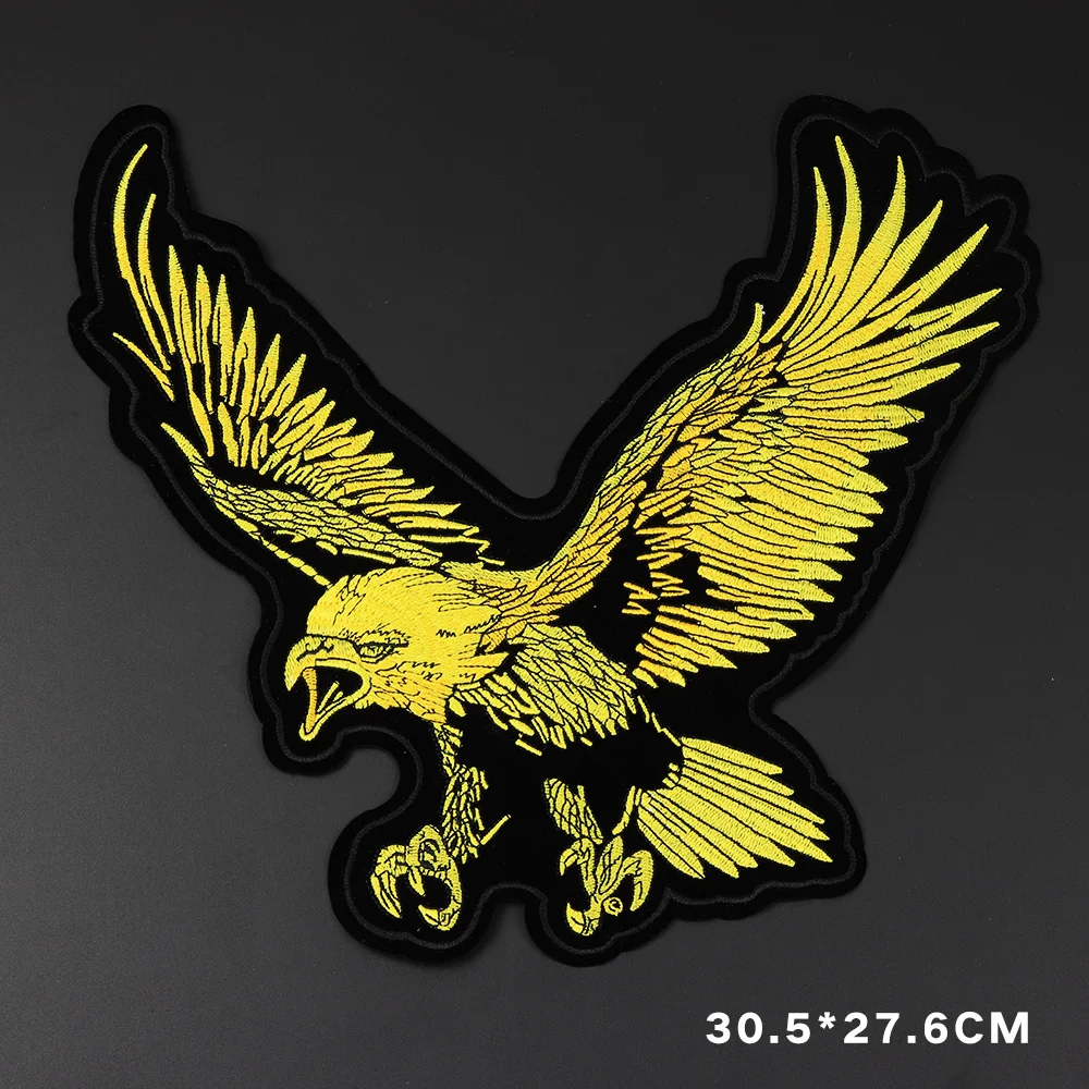 Large eagle embroidery cloth stickers punk fan bike denim jacket decoration applique armband golden embroidered badge