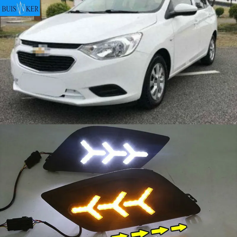 

2pcs For Chevrolet Sail 2014 2015 2016 2017 DRL White Turn Signal Light Yellow Blue Fog Lamp Car LED Daytime Running Light