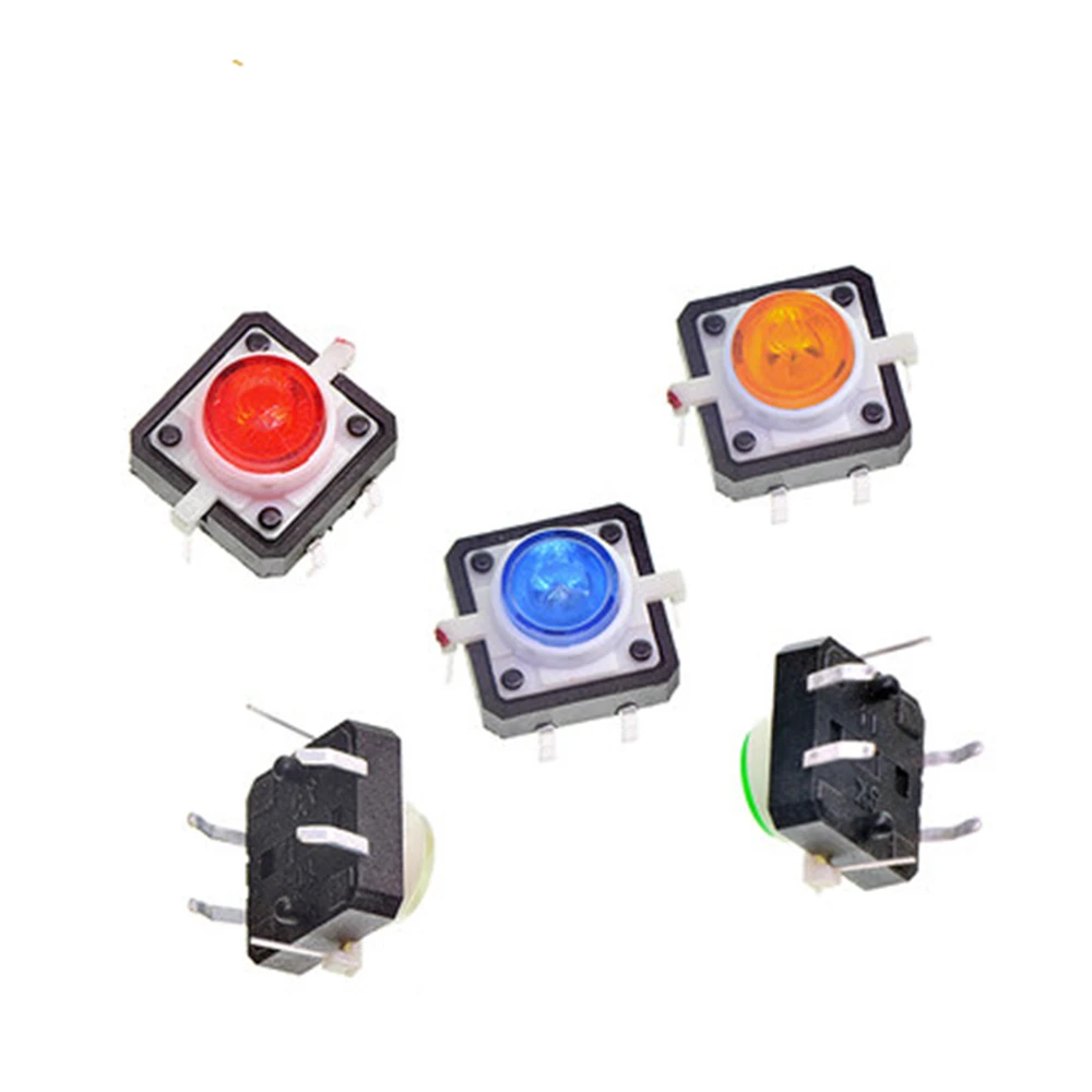 5PCS 1 Set 12X12X7.3 Tactile Push Button Switch Momentary Tact LED 5 Color 12X12X7.3mm 12*12*7.3mm DC12V 50mA