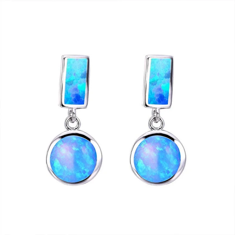 European Fashion Silver Filled White Simulated Opal Ear Stud Earrings Gift