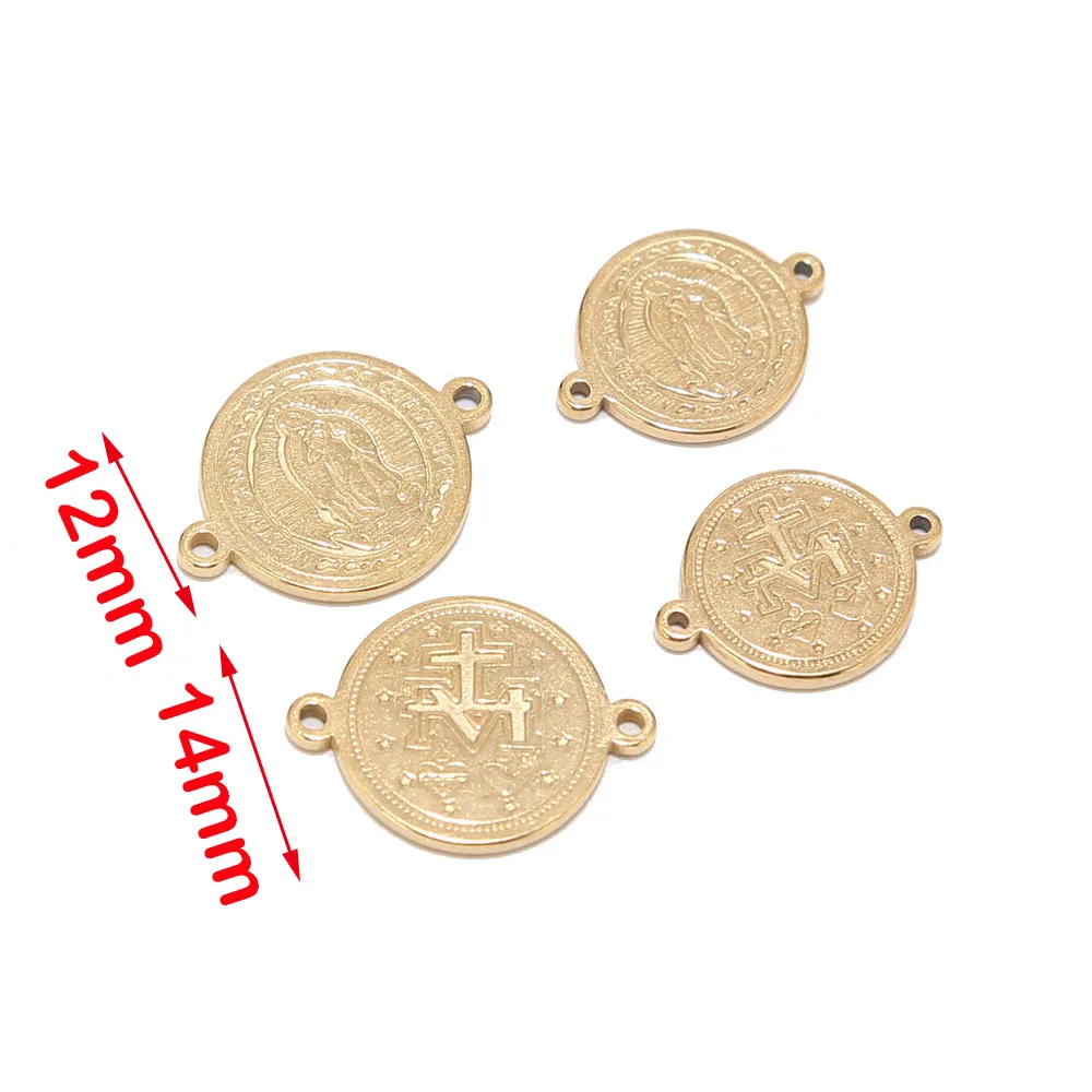5pcs Saint Benedict Medal Links Stainless Steel Gold Jewelry Charm Connector for Bracelet Rosary Making Findings