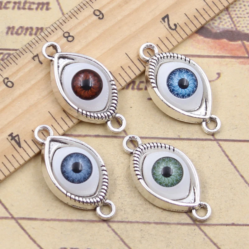 Dijes de ojo de diablo de 4 colores, joyería Retro DIY para collar de pulsera, fabricación antigua, artesanía hecha a mano, 30x15mm, 10 Uds.