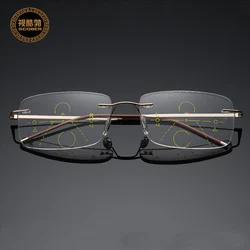 Business Frameless Progressive Multifocal Reading Glasses Men Smart Zoom Elderly Eyewear Women Anti-blue Presbyopic Glasses