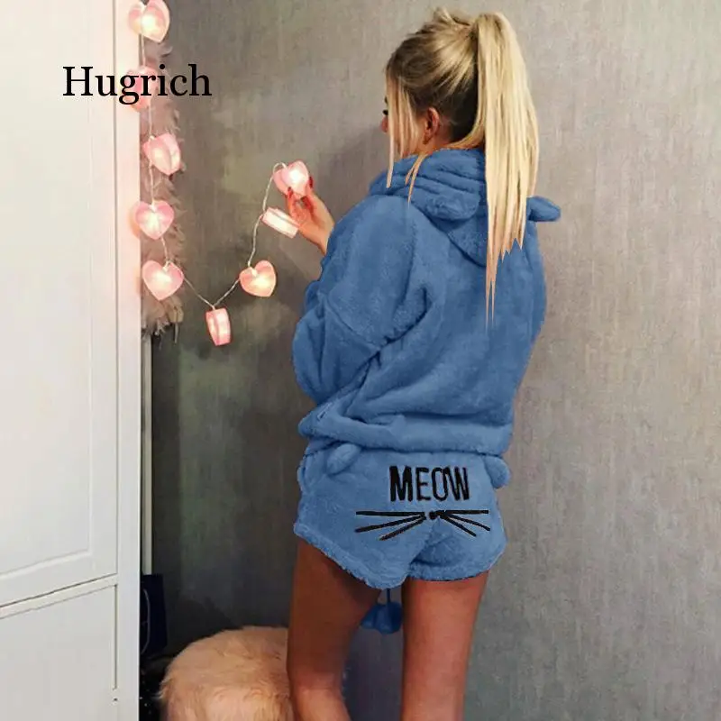 Women Pajama Sets Autumn Winter Flannel Cartoon Warm Pyjamas Animal Sleepwear Cat Cute Female Fashion Girls Homewear