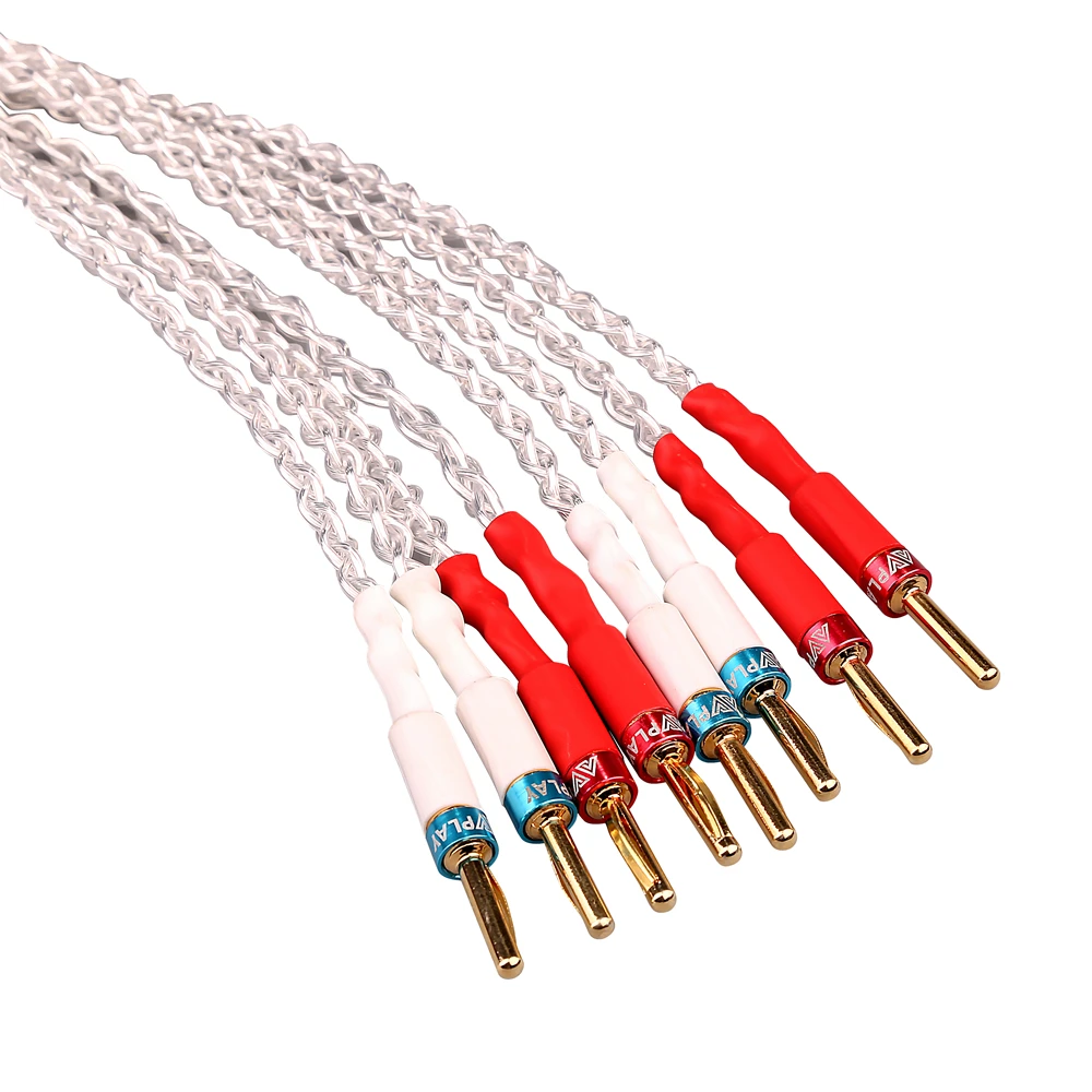 

AVPLAY AV-0804 Top Class Hiend HiFi Audiophile Biwired Speaker Cable OFC Copper Body Sliver Cover Plug Plated Gold Jumper Cable