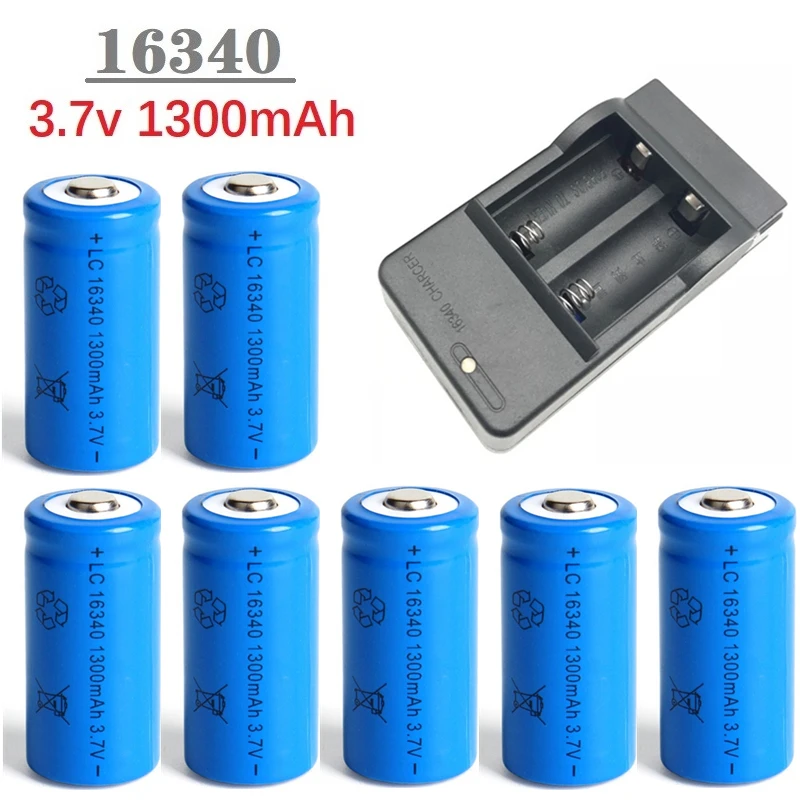 1300mAh 3.7V Li-ion Rechargeable 16340 Batteries CR123A Battery For LED Flashlight Travel Wall Charger For 16340 CR123A Battery