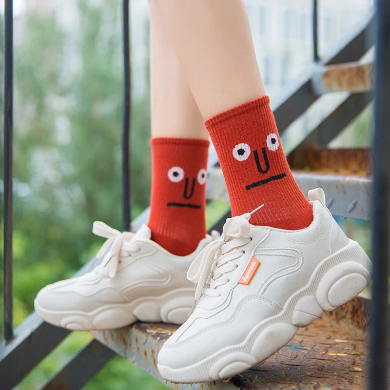 Qisin 1Pairs Korea Funky Harajuku Trend Women Candy Colors Casual Funny Girl Kawaii Socks Unisex Surprise Mid Women Crew Socks