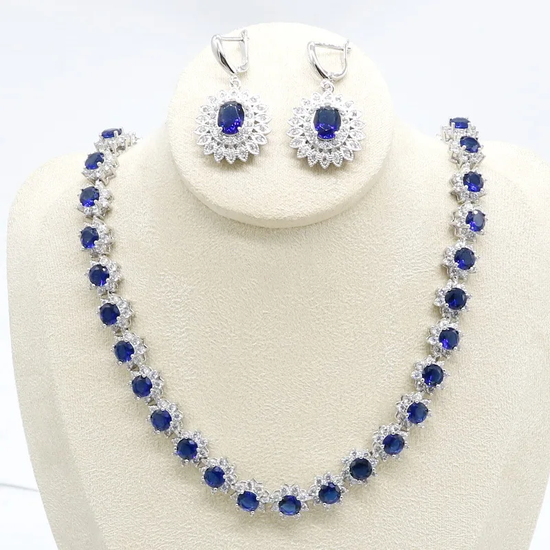 Blue Zirconia Jewelry Sets for Women Necklace Earrings Birthday Wedding Gift