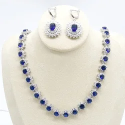 Blue Zirconia Jewelry Sets for Women Necklace Earrings Birthday Wedding Gift