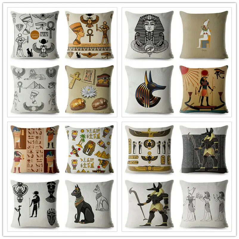 Egypt Ancient Totem Pharaoh Print Cushion Cover Sofa Home Decor Pillow Case