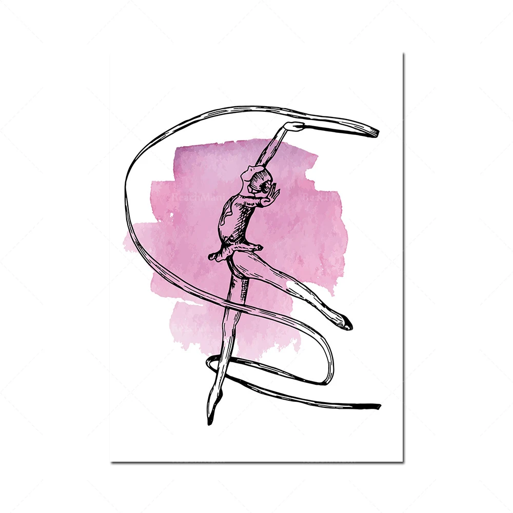 Girl Gymnastics Wall Art Deco Prints-Set of 6 Poster Images-Pretty Pink Room-Dancing Decoration Ballroom Poster
