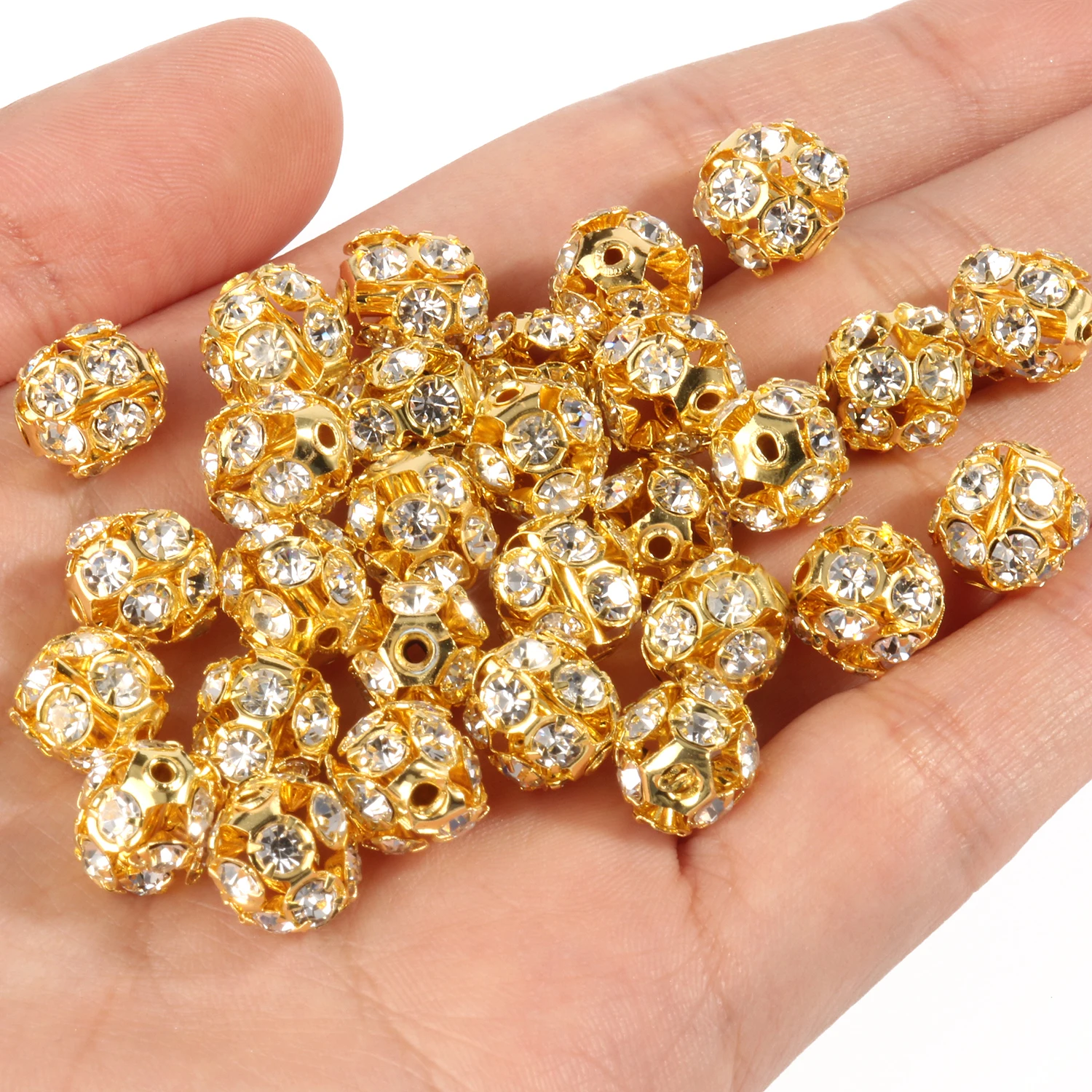 50 teil/los 6mm 8mm 10mm AB Farbe Strass Ball Form Lose Perlen Metall Kristall Perlen für schmuck Machen DIY Zubehör – Detail 4