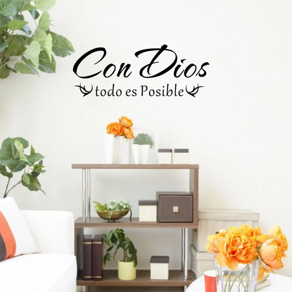 Large 144x57cm Con Dios Todo Es Posible Spanish Christian Quote Vinyl Wall Art Sticker Mural Home Decoration Living Room A348