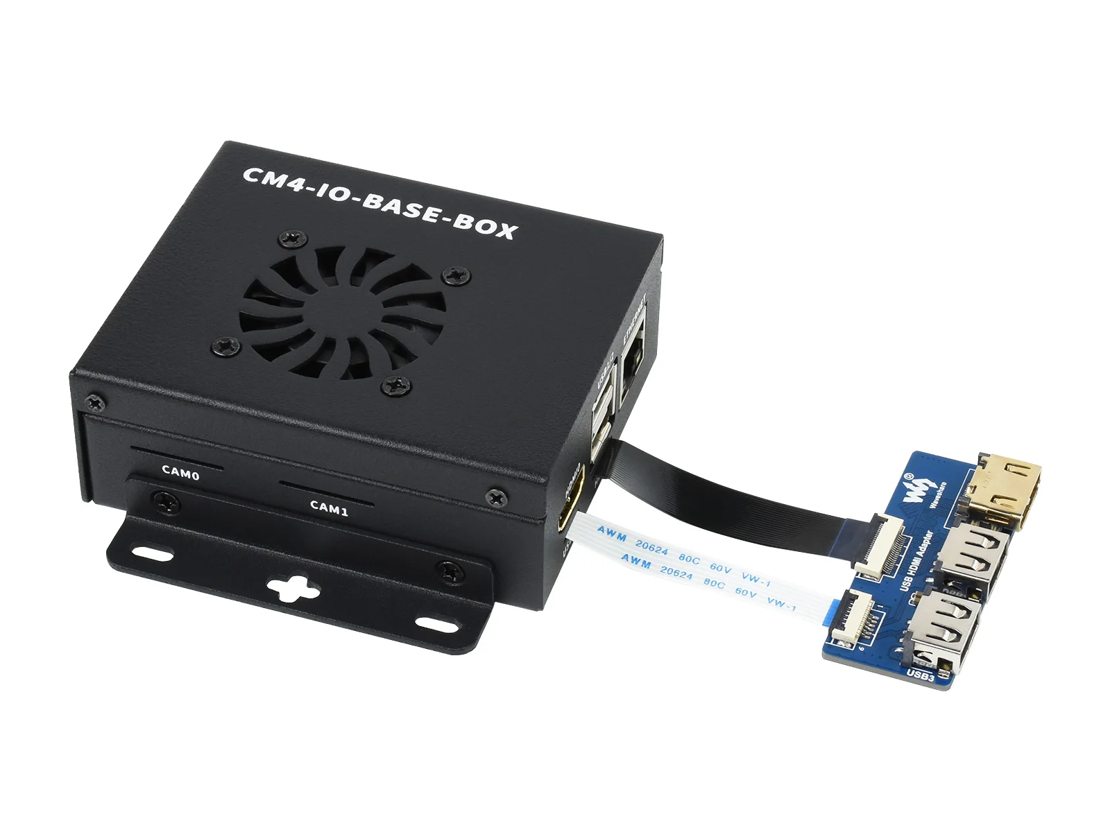 Waveshare CM4-IO-BASE-BOX-A + USB HDMI Adapter, for Raspberry Pi Compute Module 4