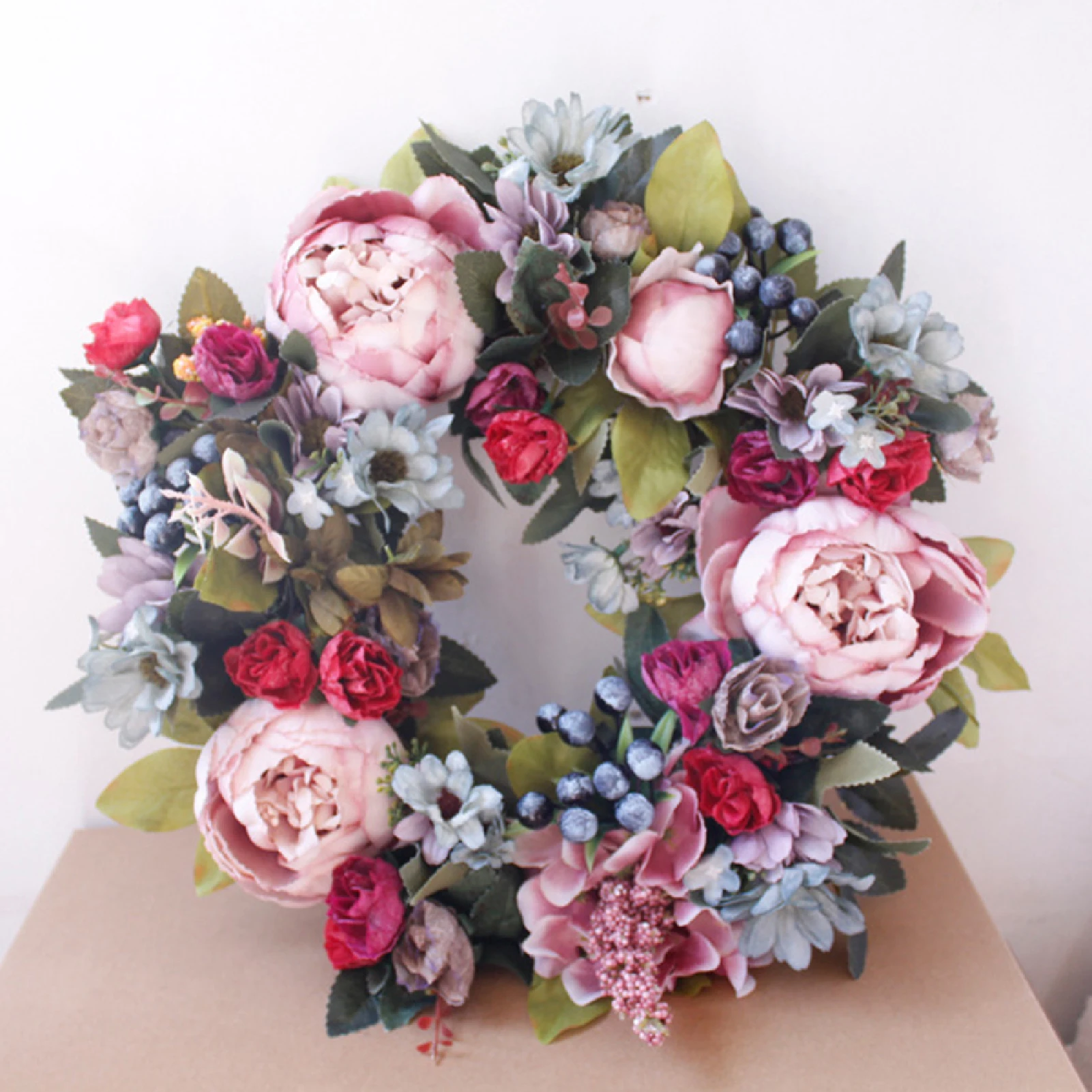 Simulation Peony Flower Garland Round Rattan Ring Decoration Artificial Door Wreath Hanging Ornaments Home Wedding Party Decor