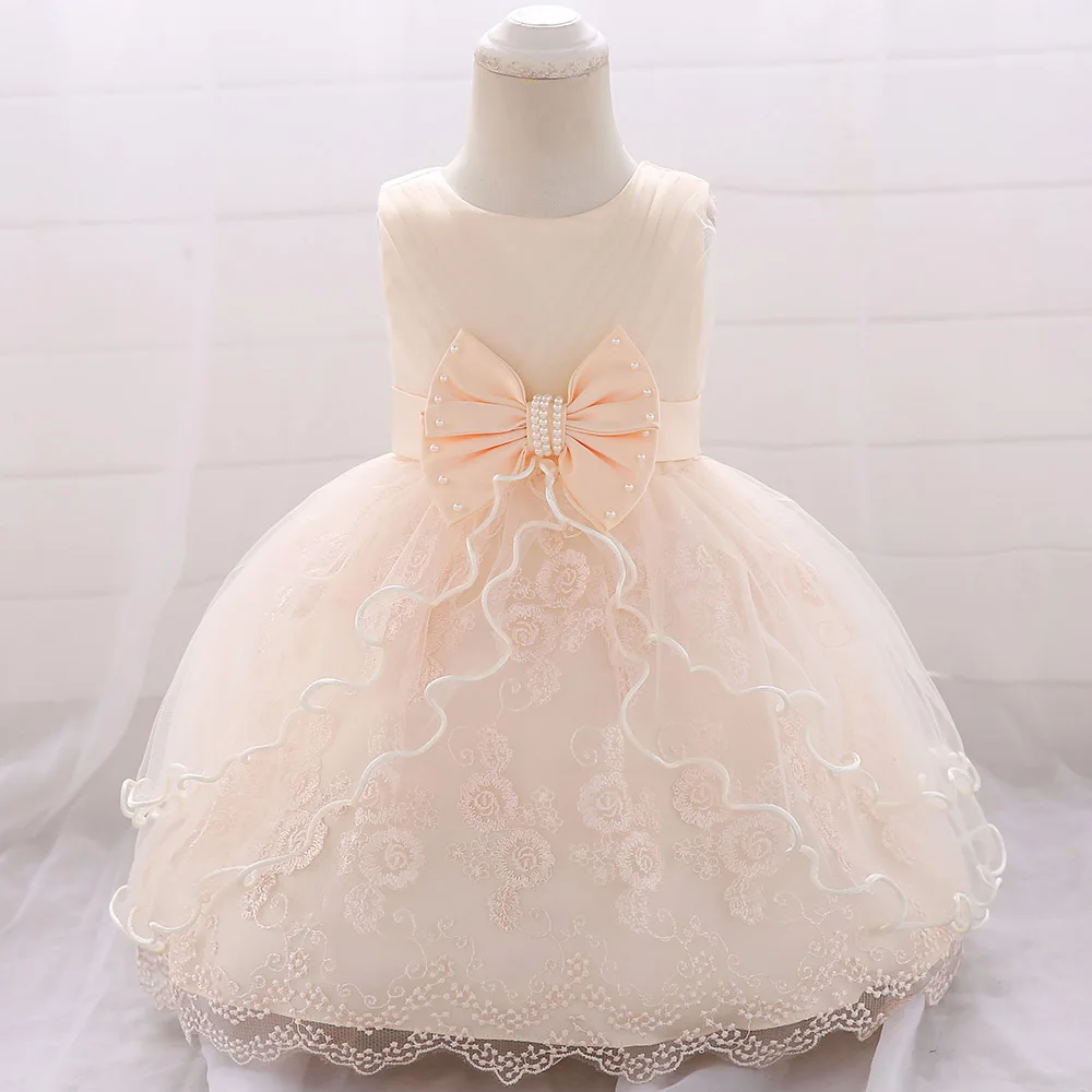 Robes de baptême en dentelle rose pour bébé fille, robes de soirée de mariage, 1er anniversaire, bal de promo, vêtements de princesse pour enfant de