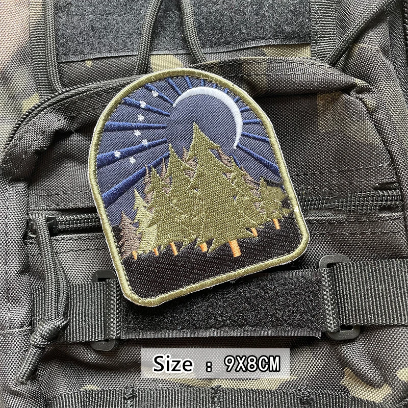 All Terrain Embroidery Luminous Patches Deep Forest Moon Sun Mountain Landscape Tactical Badge For Stripes Appliques For Clothes