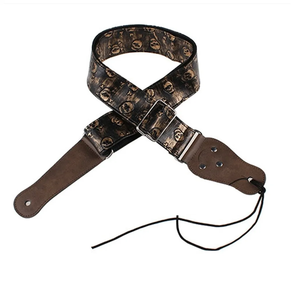 1Pcs Leder Gold Schädel Akustische Gitarre Bass Elektrische Gitarre Strap Gitarre Zubehör Teile Musical Instrument – Detail 1
