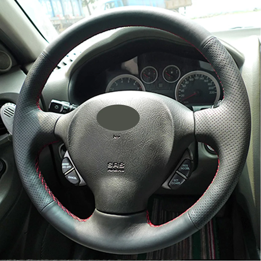 Hand-stitched Black Leather Car Steering Wheel Cover for Hyundai Santa Fe 2000 2001 2002 2003 2004 2005 2006