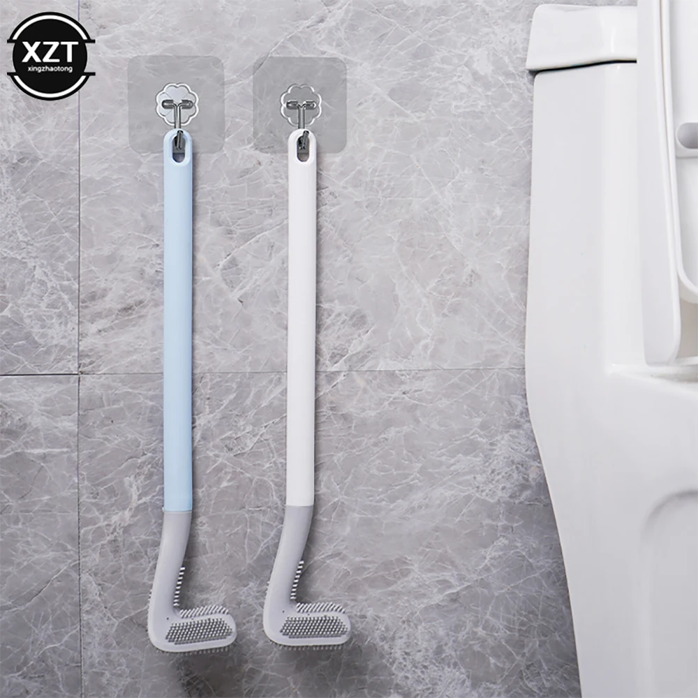 Non-slip Long Handle Silicone Toilet Brush Toilet Cleaning Brush Toilet Cleaning Brush Bendable Silicone TPR Brush Head Bathroom