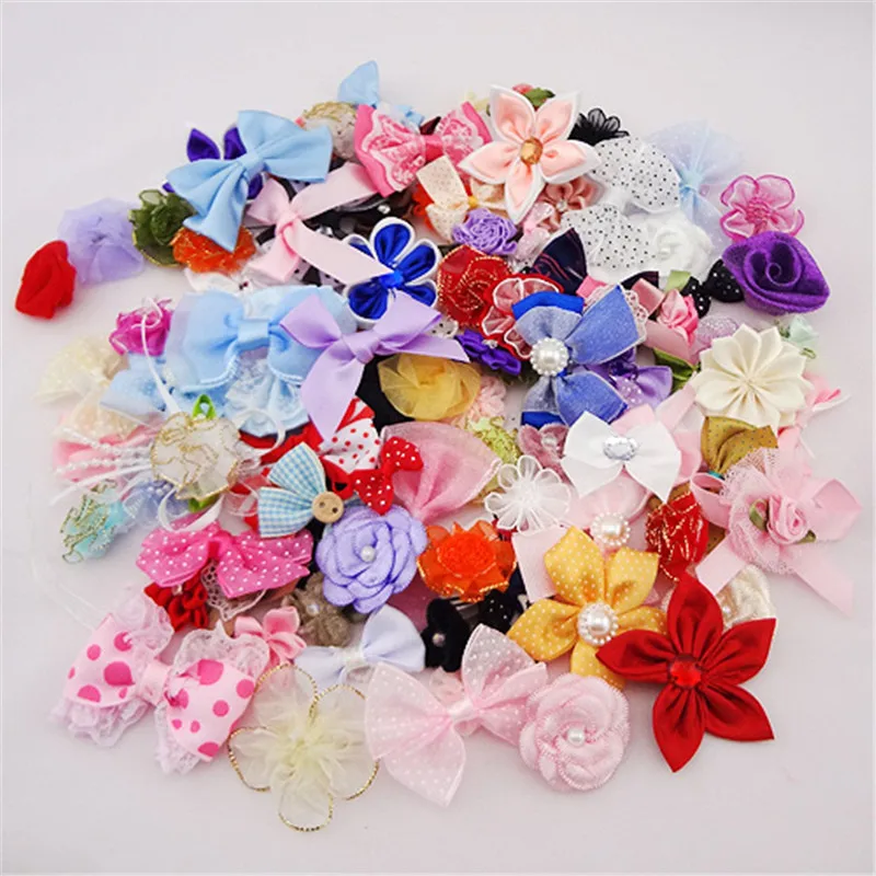 50pcs Ribbon bow flowers appliquest craft lots mix B087