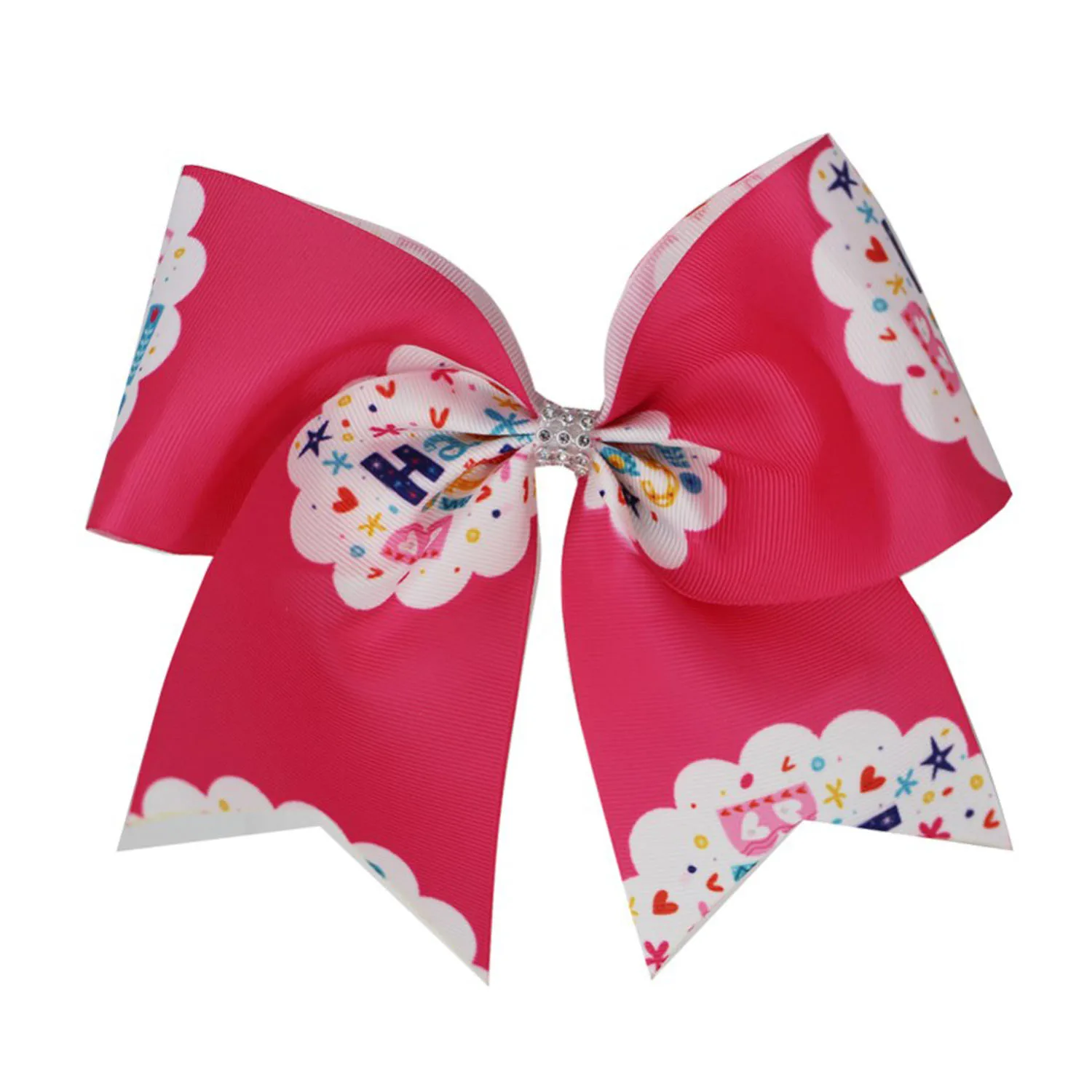 NEW  1pcs/10pcs Happy Birthday 8inch Large Cheer Bows  Holder Elastic Band Handmade for Teen Girls Softball Cheerleader Sports