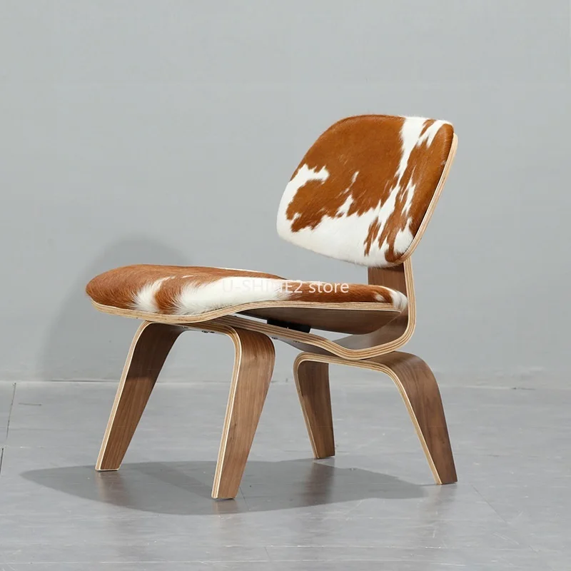 U-BEST Classic Design Modern Lounge Chair plywood pony skin Side Chair Luxury Creative Walnut Veneer Simple Wood Chair