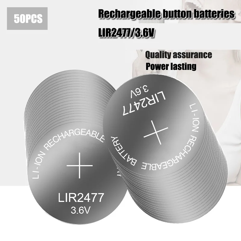 

50PCS 3.6V Button Battery LIR2477 CR2477 Lithium Battery 200mAh Rechargeable Coin Cell Battery for Watch Calculator Tablets